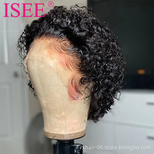 Hot Sale Natural Black Short Curly Brazilian Cuticle Aligned Raw Virgin Hair Pixie Cut Lace Front Closure Wig
